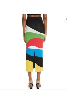 STAUD  Colorblock Midi Pencil Skirt with Back Slit - Black/Green/Red/Blue/Yellow
